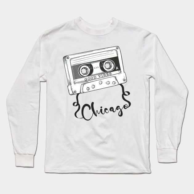 Good Vibes Chicago // Retro Ribbon Cassette Long Sleeve T-Shirt by Stroke Line